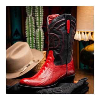 Marco Di Milano Denver Men's Shoes Red Exotic Ostrich Skin Cowboy Boot (MDM1216)
