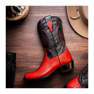Marco Di Milano Denver Men's Shoes Red Exotic Ostrich Skin Cowboy Boot (MDM1216)