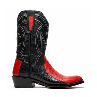 Marco Di Milano Denver Men's Shoes Red & Black Exotic Ostrich Skin Cowboy Boot (MDM1220)