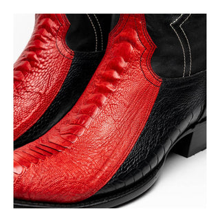 Marco Di Milano Denver Men's Shoes Red & Black Exotic Ostrich Skin Cowboy Boot (MDM1220)