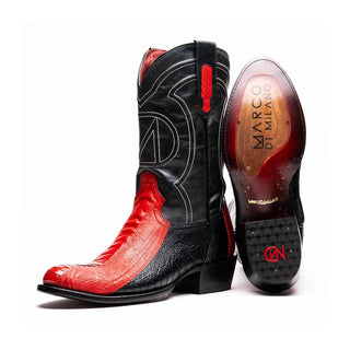 Marco Di Milano Denver Men's Shoes Red & Black Exotic Ostrich Skin Cowboy Boot (MDM1220)