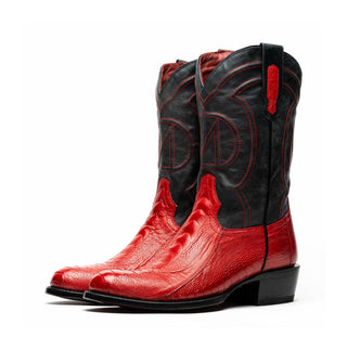 Marco Di Milano Denver Men's Shoes Red Exotic Ostrich Skin Cowboy Boot (MDM1216)