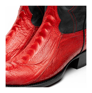 Marco Di Milano Denver Men's Shoes Red Exotic Ostrich Skin Cowboy Boot (MDM1216)