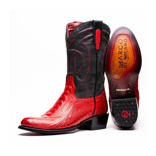 Marco Di Milano Denver Men's Shoes Red Exotic Ostrich Skin Cowboy Boot (MDM1216)
