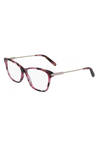 Salvatore Ferragamo SF2851 women's rectangular eyeglasses featuring a pink tortoiseshell acetate frame and slim metal temples.