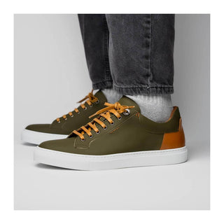 Zelli Italia Diaz Men's Shoes Olive Rubberized Calf-Skin Leather Sneaker (ZEL1062)