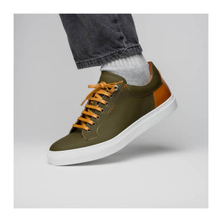 Zelli Italia Diaz Men's Shoes Olive Rubberized Calf-Skin Leather Sneaker (ZEL1062)