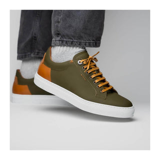 Zelli Italia Diaz Men's Shoes Olive Rubberized Calf-Skin Leather Sneaker (ZEL1062)