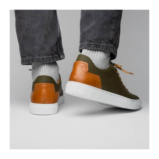 Zelli Italia Diaz Men's Shoes Olive Rubberized Calf-Skin Leather Sneaker (ZEL1062)