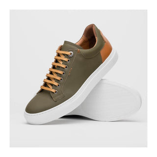 Zelli Italia Diaz Men's Shoes Olive Rubberized Calf-Skin Leather Sneaker (ZEL1062)