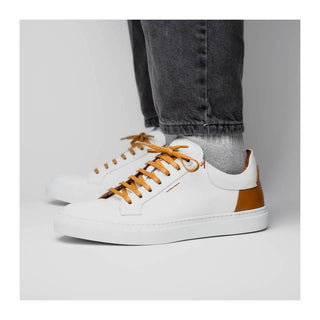 Zelli Italia Diaz Men's Shoes White Rubberized Calf-Skin Leather Sneaker (ZEL1062)