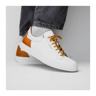 Zelli Italia Diaz Men's Shoes White Rubberized Calf-Skin Leather Sneaker (ZEL1062)