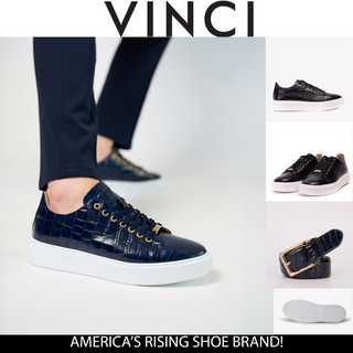 Vinci Belmont Embossed Leather Sneaker - Navy