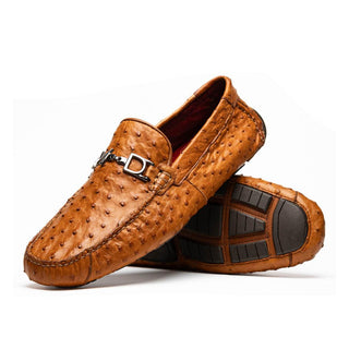Marco Di Milano Bolonia Men's Shoes Brandy Exotic Ostrich Horse-Bit Driver Loafer (MDM1205)