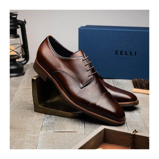 Zelli Italia Enzo Men's Shoes Chestnut Calf-Skin Leather Cap-toe Derby (ZEL1040)