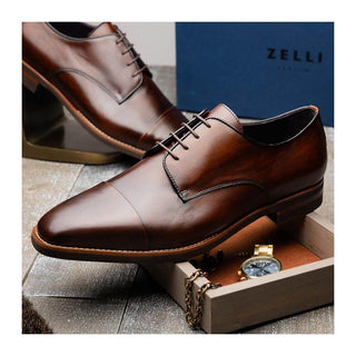 Zelli Italia Enzo Men's Shoes Chestnut Calf-Skin Leather Cap-toe Derby (ZEL1040)