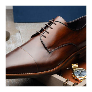 Zelli Italia Enzo Men's Shoes Chestnut Calf-Skin Leather Cap-toe Derby (ZEL1040)