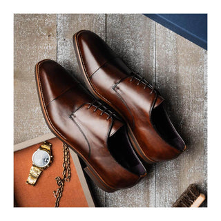 Zelli Italia Enzo Men's Shoes Chestnut Calf-Skin Leather Cap-toe Derby (ZEL1040)