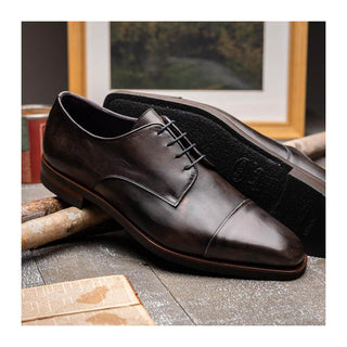 Zelli Italia Enzo Men's Shoes Gray Calf-Skin Leather Cap-toe Derby (ZEL1040)