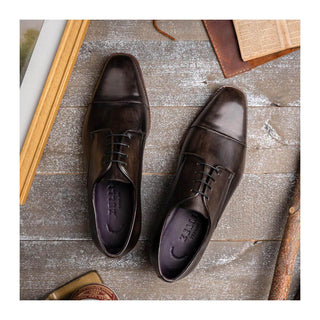 Zelli Italia Enzo Men's Shoes Gray Calf-Skin Leather Cap-toe Derby (ZEL1040)