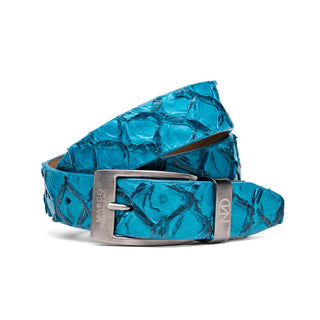 Marco Di Milano Olivieri Men's Caribbean Blue Genuine Pirarucu Belts (MDMB1052)