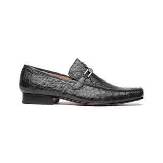 Marco Di Milano Fabro Men's Shoes Gray Exotic Caiman Crocodile Horsebit Loafers (MDM1200)