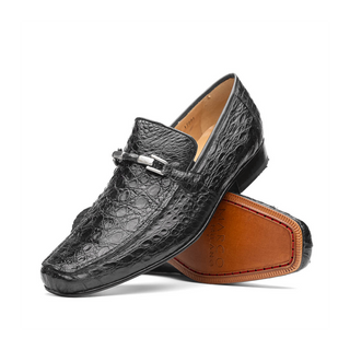 Marco Di Milano Fabro Men's Shoes Gray Exotic Caiman Crocodile Horsebit Loafers (MDM1200)