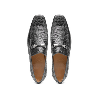 Marco Di Milano Fabro Men's Shoes Gray Exotic Caiman Crocodile Horsebit Loafers (MDM1200)