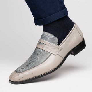 Marco Di Milano Fangio Men's Shoes Gray Genuine Ostrich Leg / Ostrich Quill Penny Loafers (MDM1112)