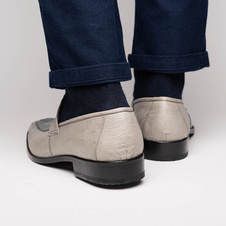 Marco Di Milano Fangio Men's Shoes Gray Genuine Ostrich Leg / Ostrich Quill Penny Loafers (MDM1112)