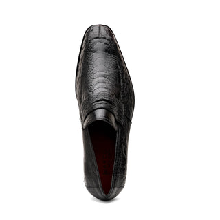 Marco Di Milano Fangio Men's Shoes Black Genuine Ostrich Leg / Ostrich Quill Penny Loafers (MDM1112)