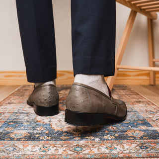 Marco Di Milano Fangio Men's Shoes Serpentine Gray Genuine Ostrich Leg / Ostrich Quill Penny Loafers (MDM1112)