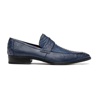 Marco Di Milano Fangio Men's Shoes Blue Genuine Ostrich Leg / Ostrich Quill Penny Loafers (MDM1112)