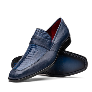 Marco Di Milano Fangio Men's Shoes Blue Genuine Ostrich Leg / Ostrich Quill Penny Loafers (MDM1112)