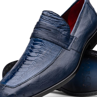 Marco Di Milano Fangio Men's Shoes Blue Genuine Ostrich Leg / Ostrich Quill Penny Loafers (MDM1112)