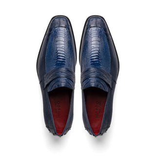 Marco Di Milano Fangio Men's Shoes Blue Genuine Ostrich Leg / Ostrich Quill Penny Loafers (MDM1112)