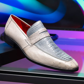 Marco Di Milano Fangio Men's Shoes Gray Genuine Ostrich Leg / Ostrich Quill Penny Loafers (MDM1112)