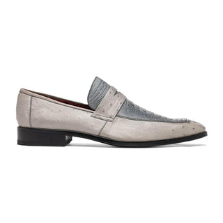 Marco Di Milano Fangio Men's Shoes Gray Genuine Ostrich Leg / Ostrich Quill Penny Loafers (MDM1112)
