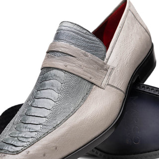 Marco Di Milano Fangio Men's Shoes Gray Genuine Ostrich Leg / Ostrich Quill Penny Loafers (MDM1112)