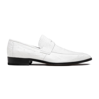 Marco Di Milano Fangio Men's Shoes White Genuine Ostrich Leg / Ostrich Quill Penny Loafers (MDM1112)