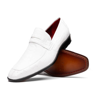 Marco Di Milano Fangio Men's Shoes White Genuine Ostrich Leg / Ostrich Quill Penny Loafers (MDM1112)