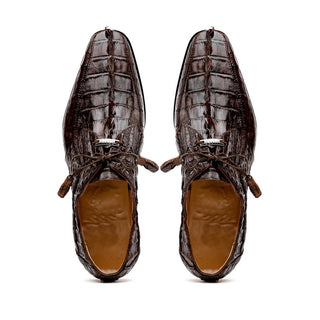 Marco Di Milano Cancun Men's Shoes Brown Exotic Hornback Crocodile Skin Derby (MDM1003)