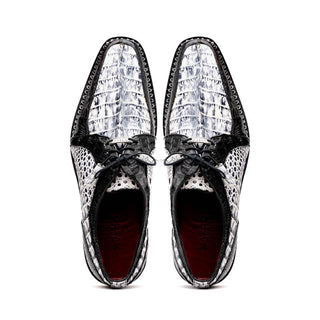 Marco Di Milano Caribe Men's Shoes Newspaper & Black Genuine Hornback Caiman Crocodile Derby (MDM1118)