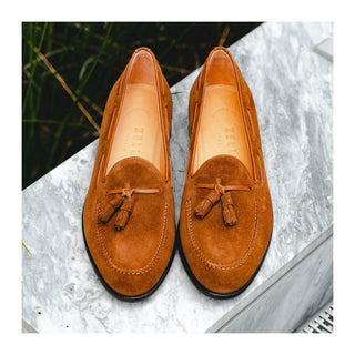 Zelli Italia Franco Men's Shoes Tobacco Suede Calf-Skin Tassel Loafer (ZEL1025)