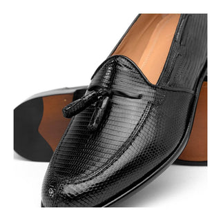 Zelli Italia Franco Men's Shoes Black Teju Lizard Skin Tassel Loafer (ZEL1006)