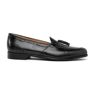 Zelli Italia Franco Men's Shoes Black Teju Lizard Skin Tassel Loafer (ZEL1006)