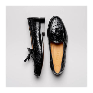 Zelli Italia Franco Men’s Shoes Black Ostrich Skin Tassel Loafer (ZEL1015)