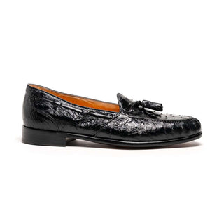 Zelli Italia Franco Men’s Shoes Black Ostrich Skin Tassel Loafer (ZEL1015)