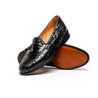 Zelli Italia Franco Men’s Shoes Black Ostrich Skin Tassel Loafer (ZEL1015)