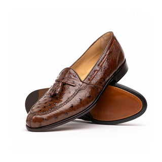 Zelli Italia Franco Men’s Shoes Brown Ostrich Skin Tassel Loafer (ZEL1015)